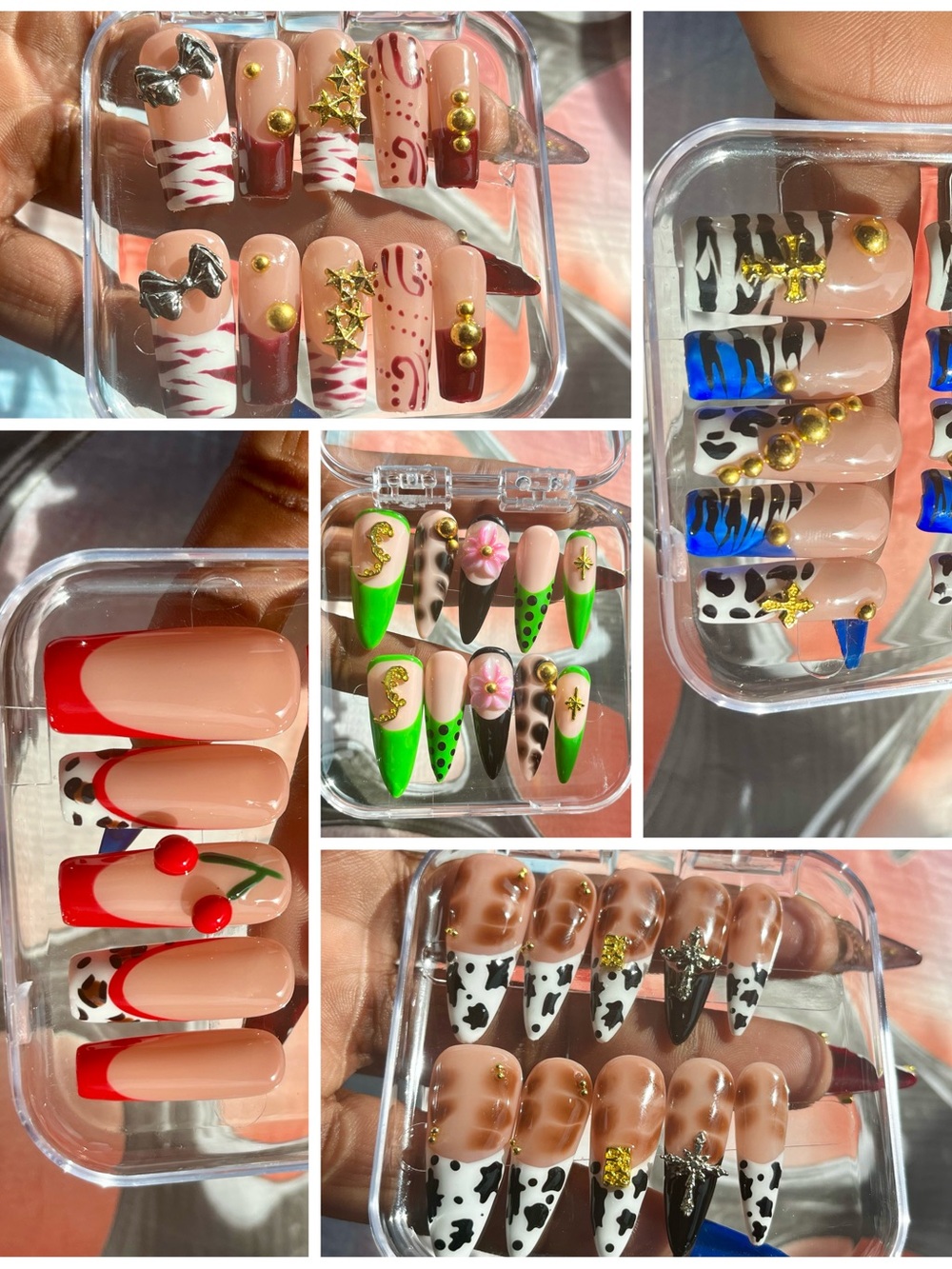 5 Sets Handmade Acrylic Press On Nails Size Medium